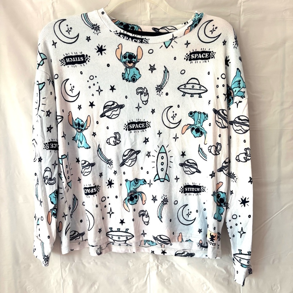 Disney Stitch Long Sleeve Pajama Top White Turquoise SZ L NWOT - Picture 7 of 8
